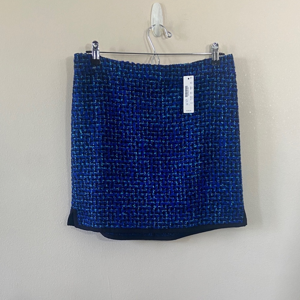 J.Crew Blue Black Tweed Boucle Mini Skirt Wool Blend Textured Lined Size 6 NWT